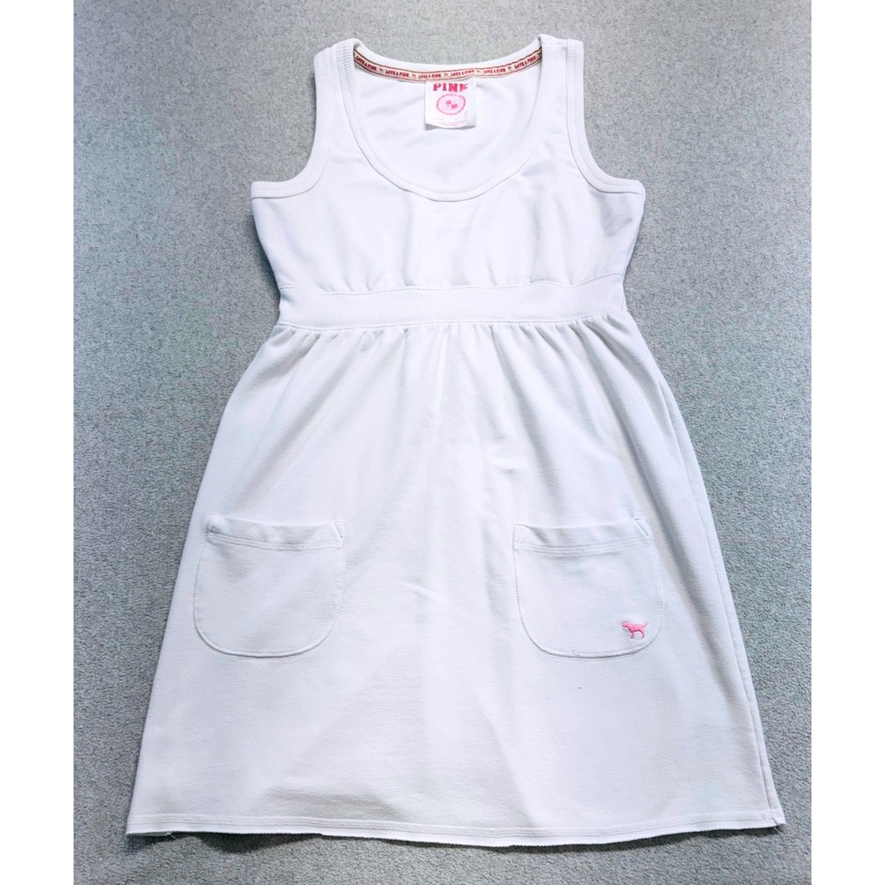 Victoria's Secret PINK Tank Dress Womens S White Empire Waist Pocket Mini Y2K